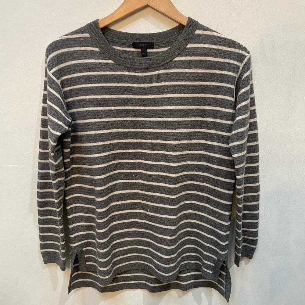 J. Crew merino wool Charcoal and Ivory Knit Top
